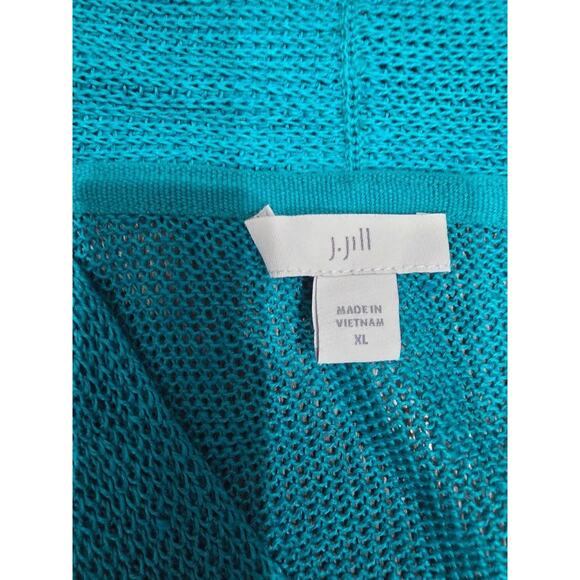 J. Jill Aqua Blue Open Knit linen Face Long Cardigan Sweater Pockets XL A003265 - Picture 8 of 10